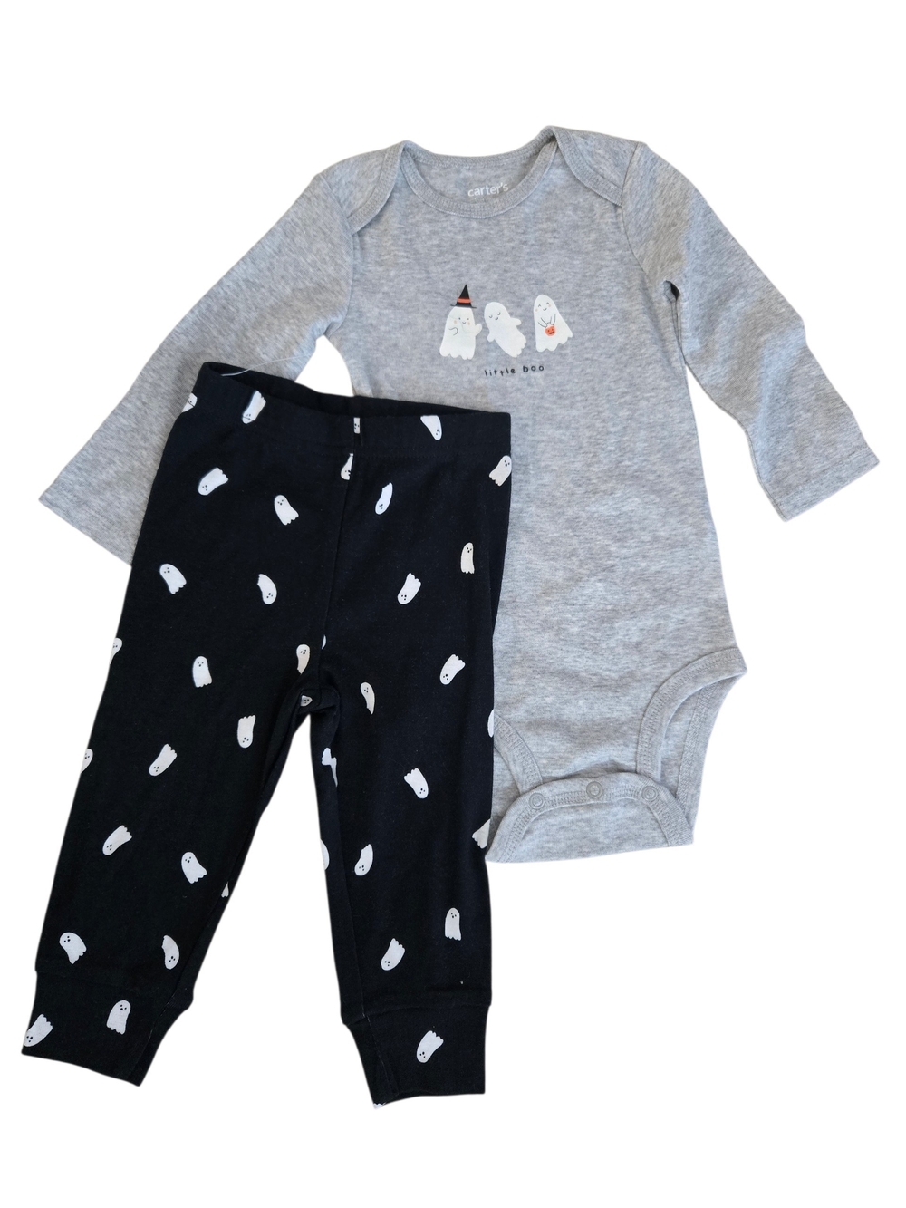 Carter's Baby Gray Ghost One-Piece and Black Ghost Print Pants Set Size 12M-NWOT